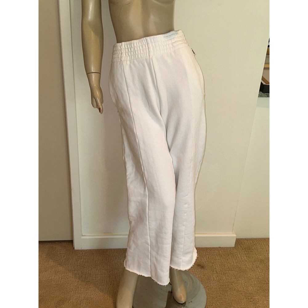 Good American White Wide Leg Pintuck Sweatpants Raw Hem GS0059 USA Size 1 XS